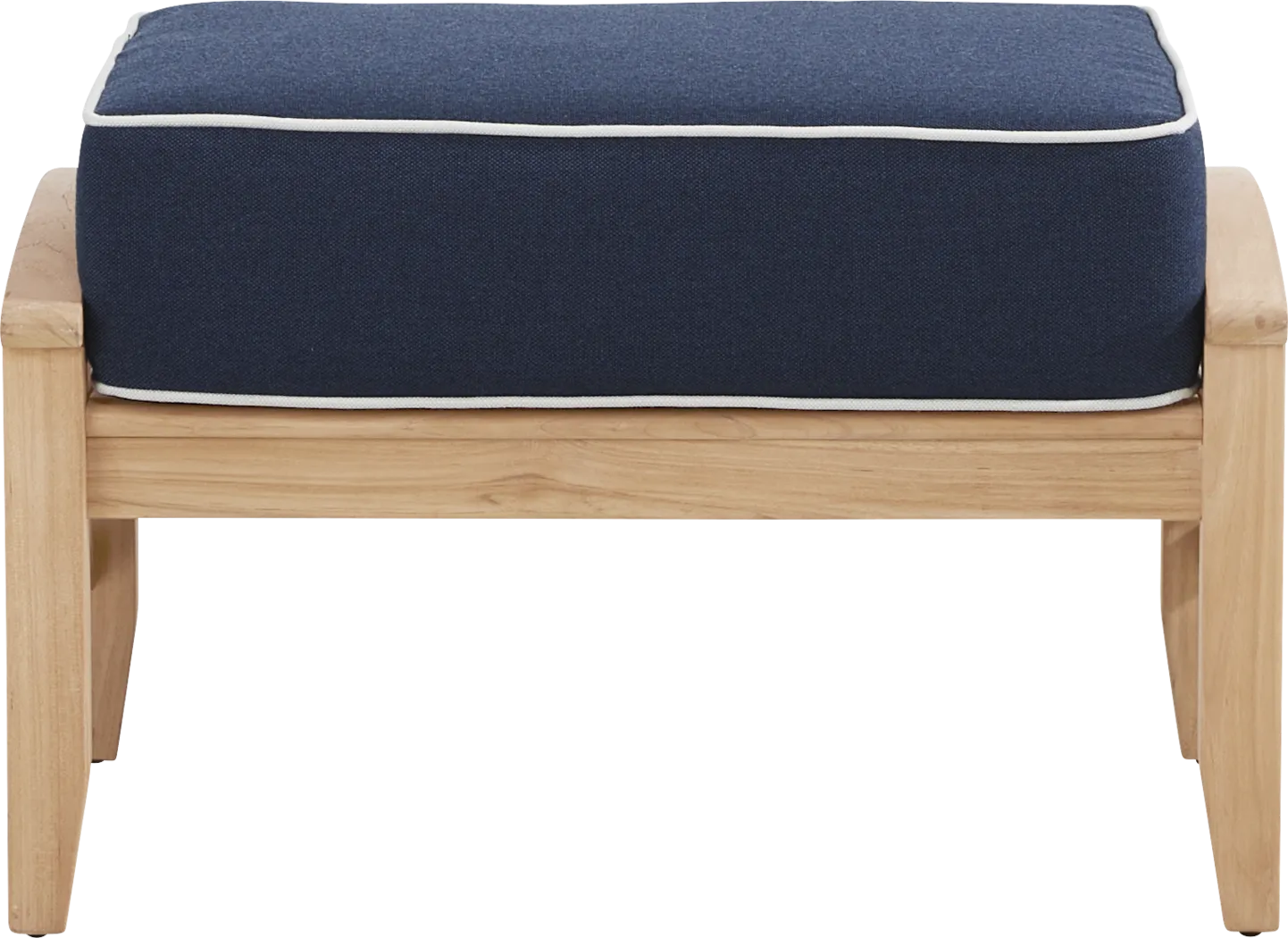 Pleasant Bay Woven Teak Outdoor Ottoman with Indigo Cushion - Thumbnail - Image 2