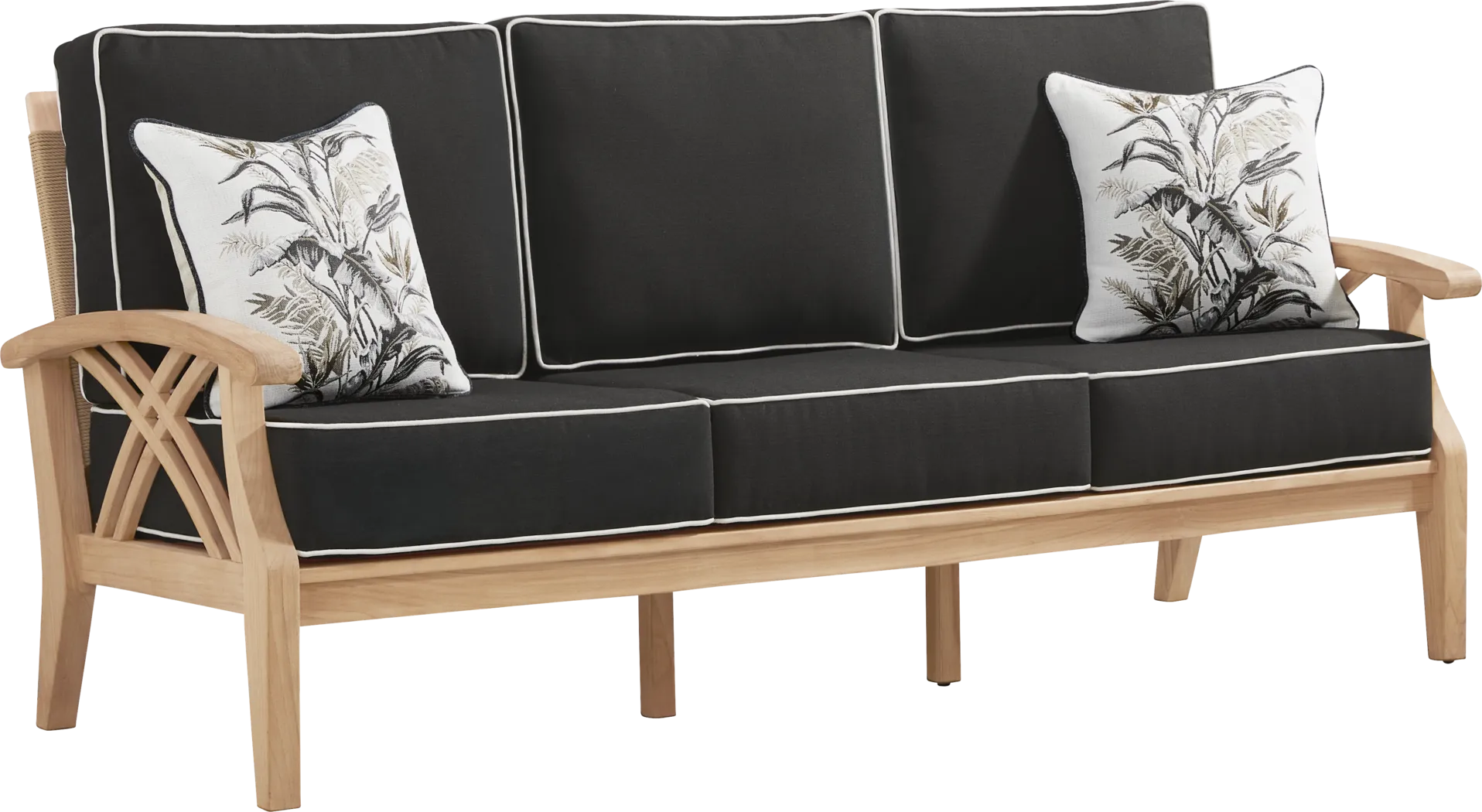 Pleasant Bay Woven Teak Outdoor Sofa with Charcoal Cushions - Thumbnail - Image 2