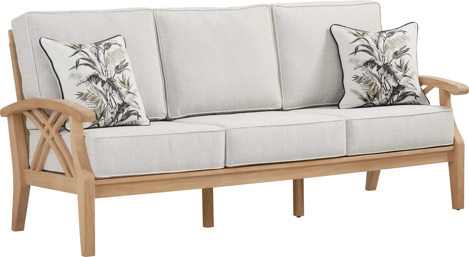 Pleasant Bay Woven Teak Outdoor Sofa with Dove Cushions - Thumbnail - Image 2