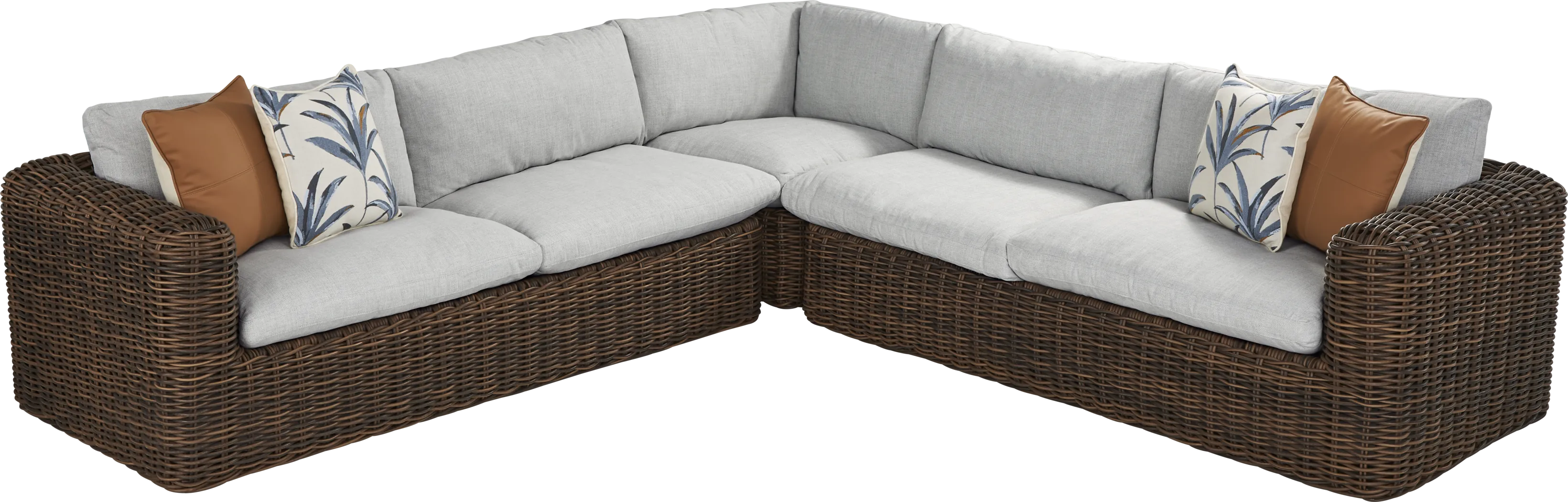 Plume Brown 3 Pc Outdoor Sectional with Dove Cushions - Thumbnail - Image 1