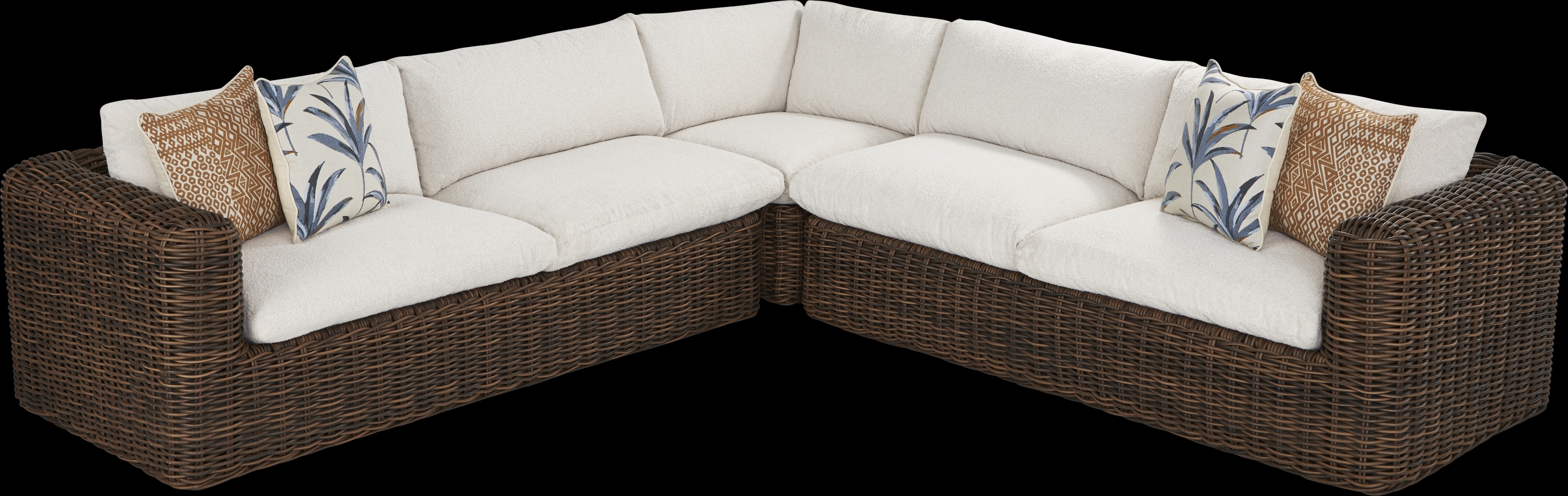 Plume Brown 3 Pc Outdoor Sectional with Ivory Cushions - Thumbnail - Image 1