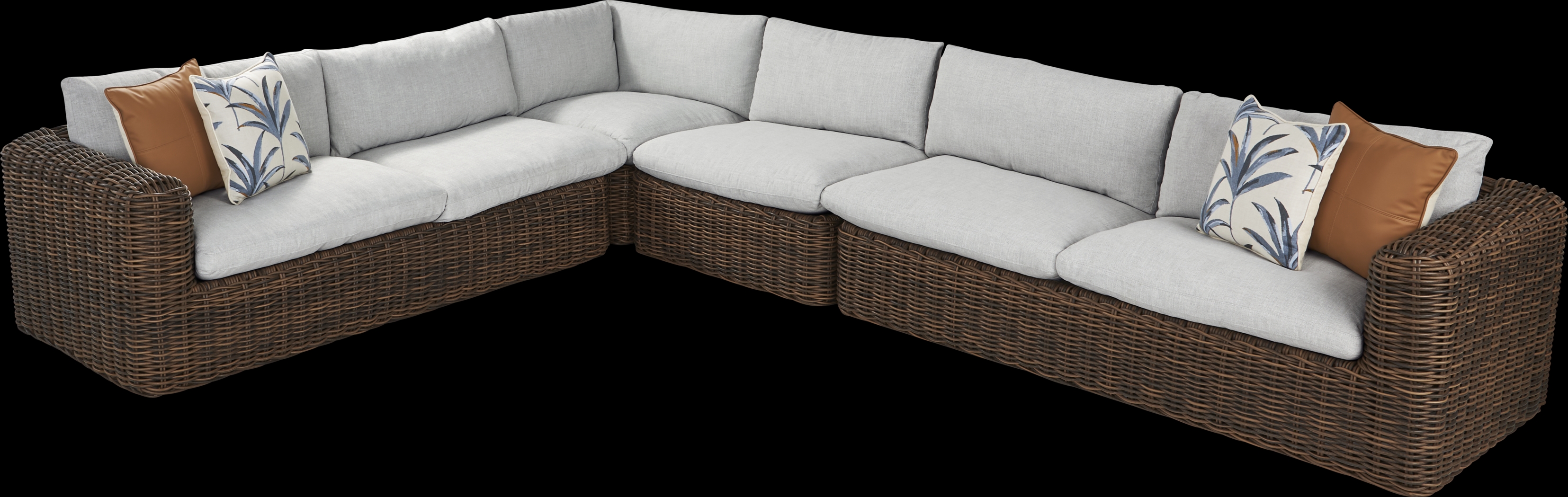 Plume Brown 4 Pc Outdoor Sectional with Dove Cushions - Thumbnail - Image 1