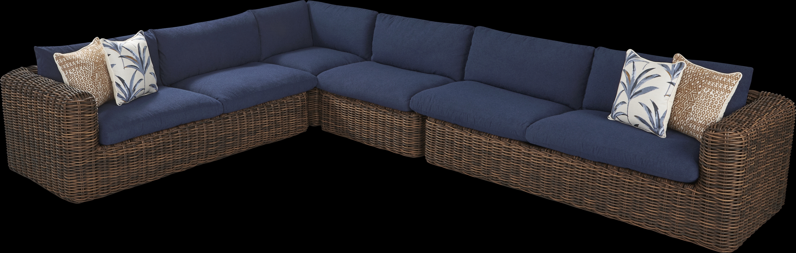 Plume Brown 4 Pc Outdoor Sectional with Navy Cushions - Thumbnail - Image 1