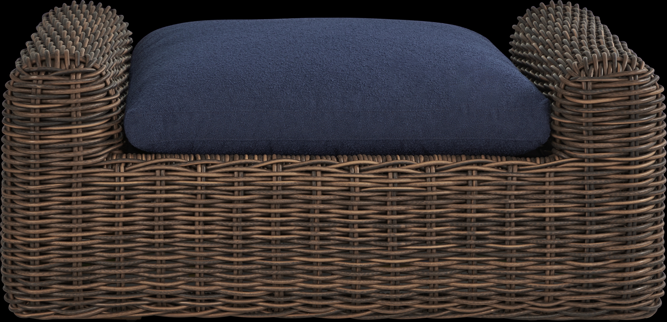 Plume Brown Outdoor Ottoman with Navy Cushion - Thumbnail - Image 2