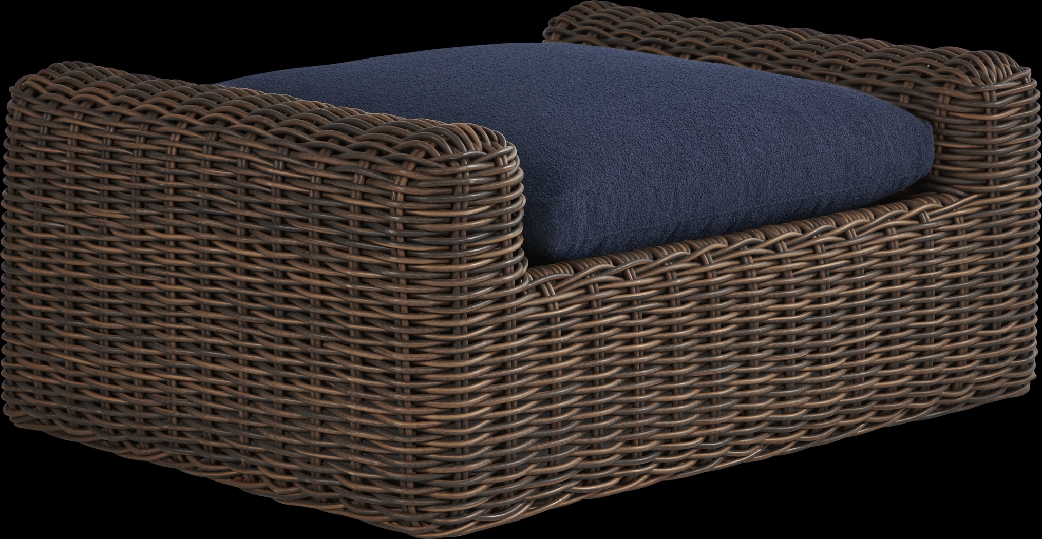Plume Brown Outdoor Ottoman with Navy Cushion - Thumbnail - Image 1