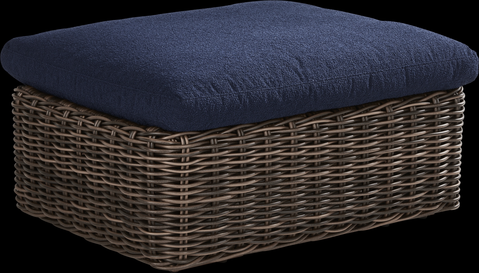Plume Brown Outdoor Ottoman with Navy Cushion - Thumbnail - Image 1