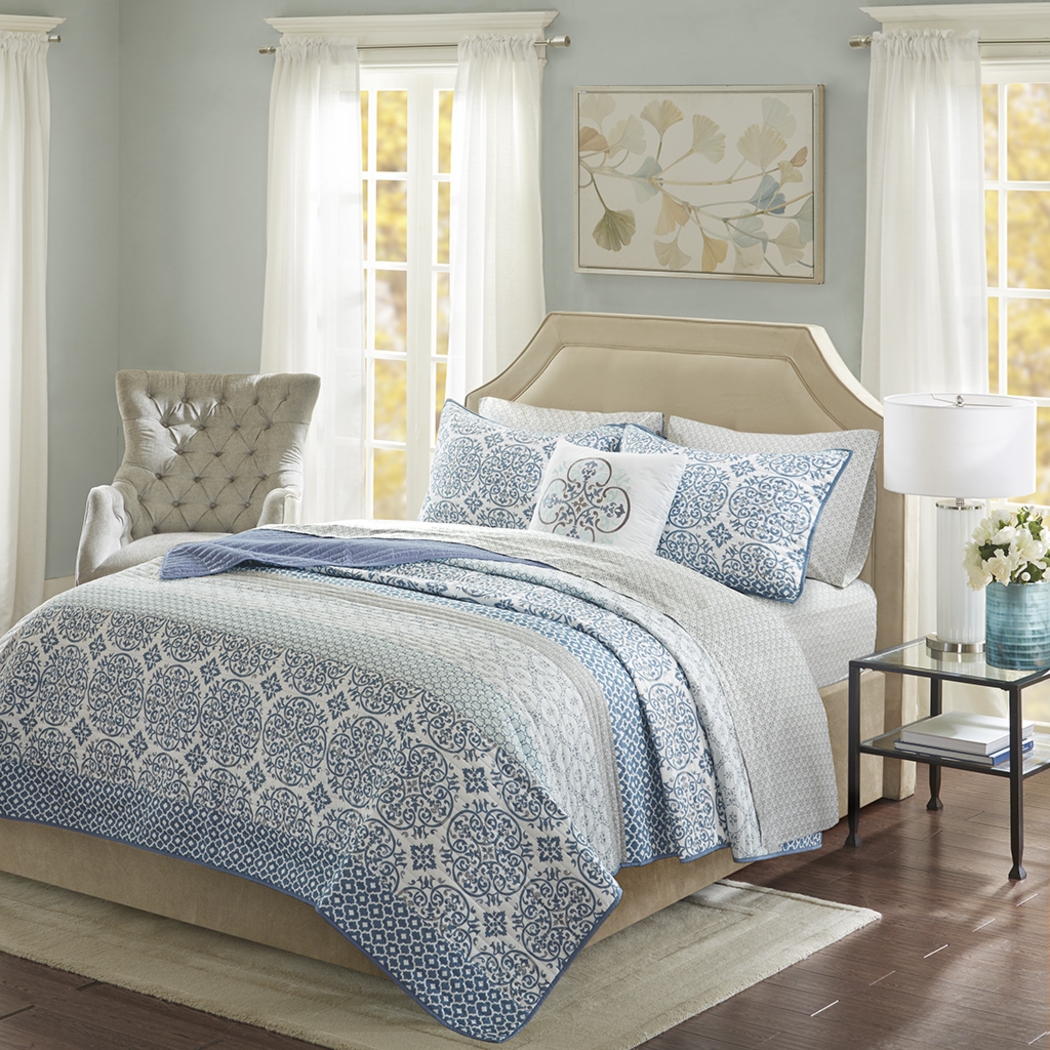 Poeyfarre Blue 8 Pc Full Coverlet Set - Thumbnail - Image 1