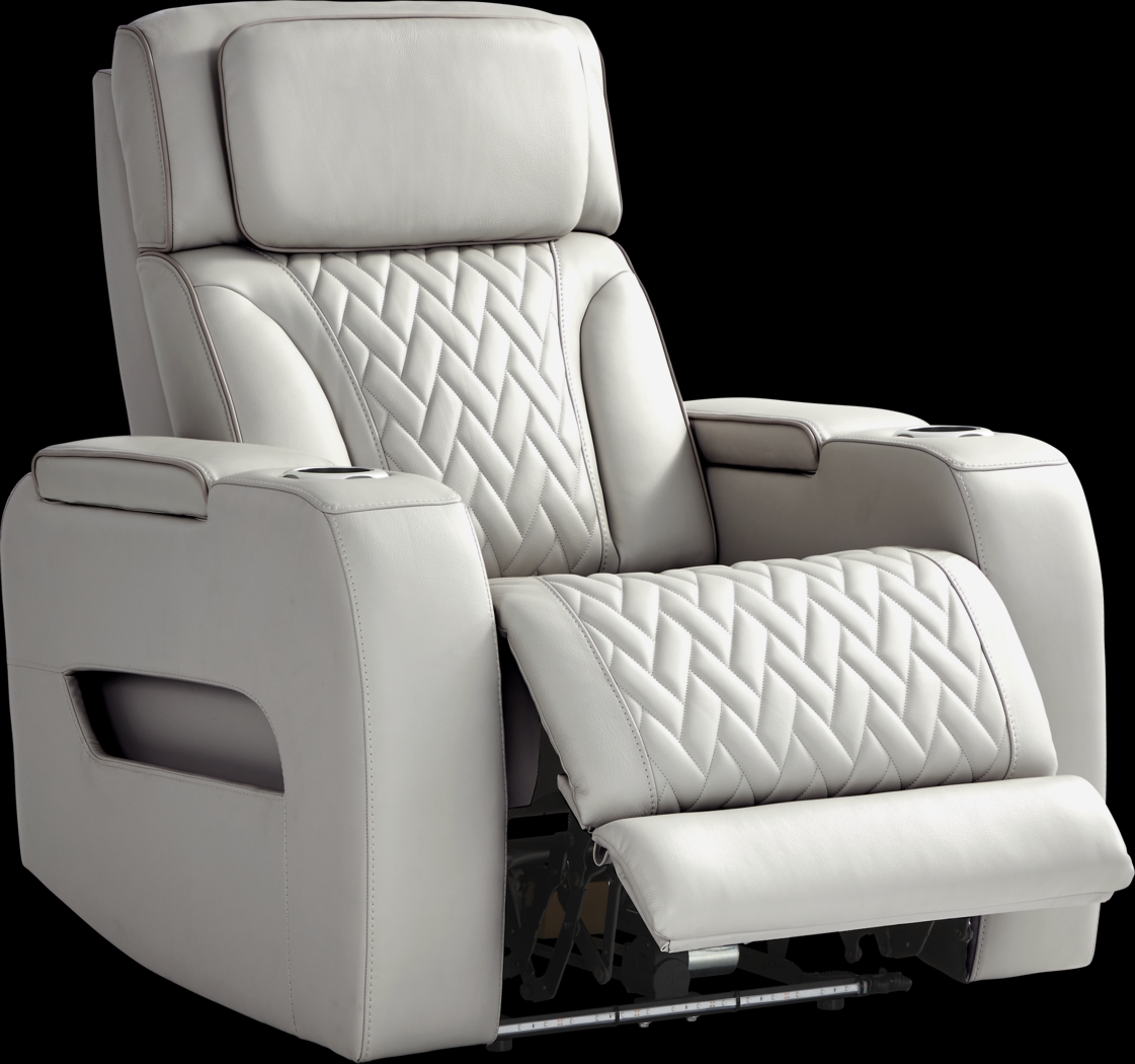 Port Royal Gray Leather Triple Power Recliner - Thumbnail - Image 1