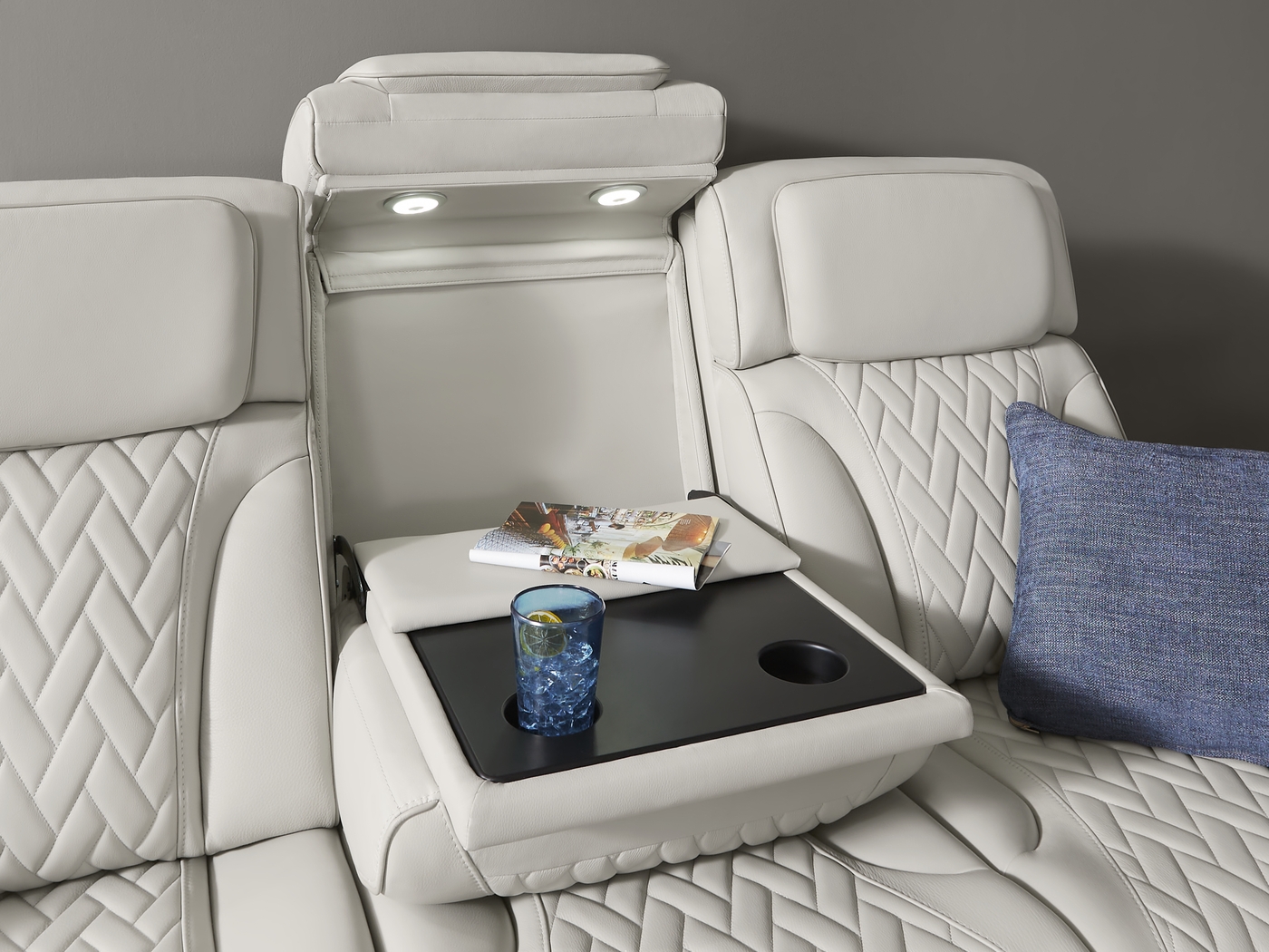 Port Royal Gray Leather 5 Pc Living Room with Triple Power Reclining Sofa - Thumbnail - Image 6