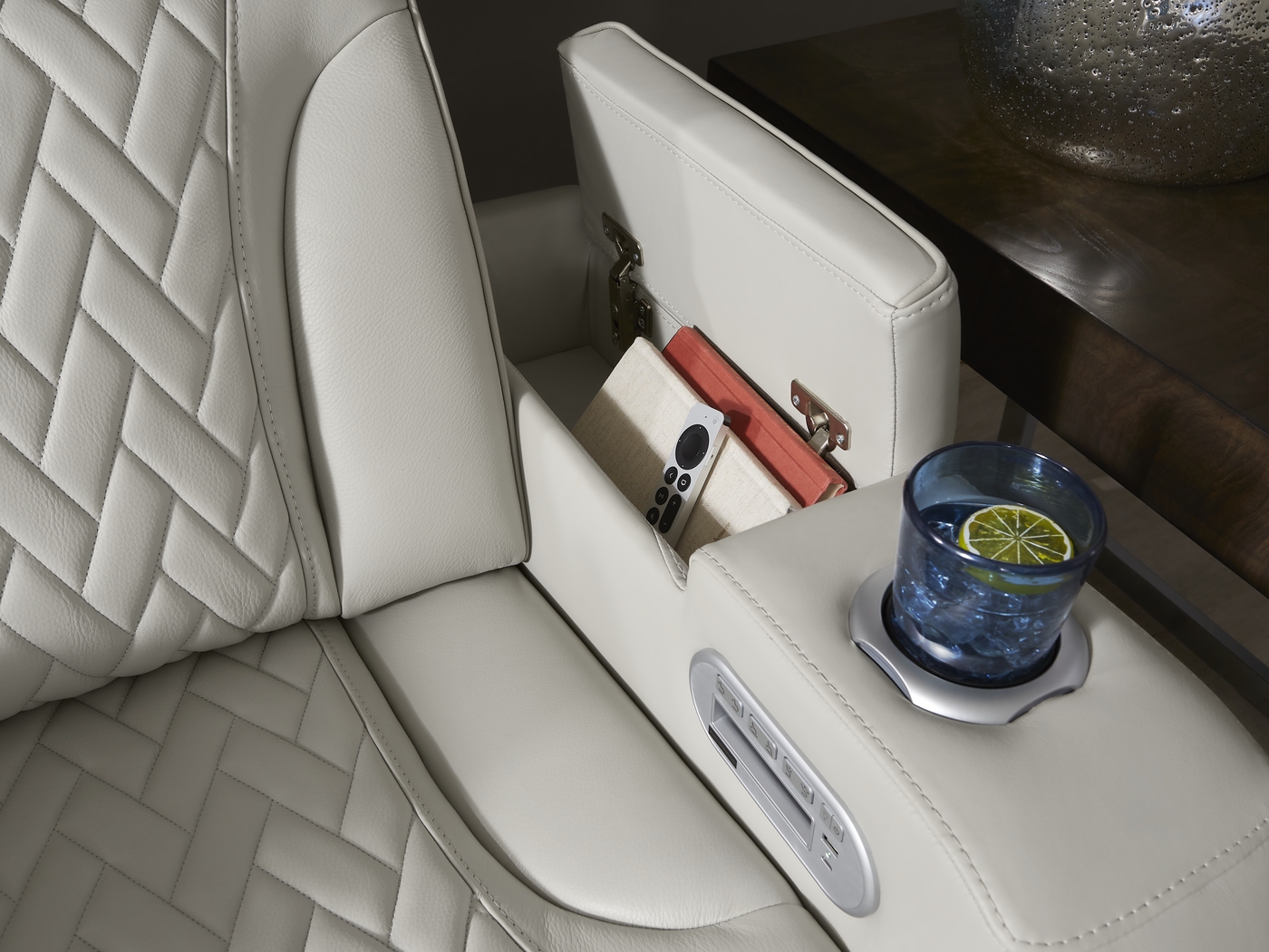 Port Royal Gray Leather 5 Pc Living Room with Triple Power Reclining Sofa - Thumbnail - Image 8