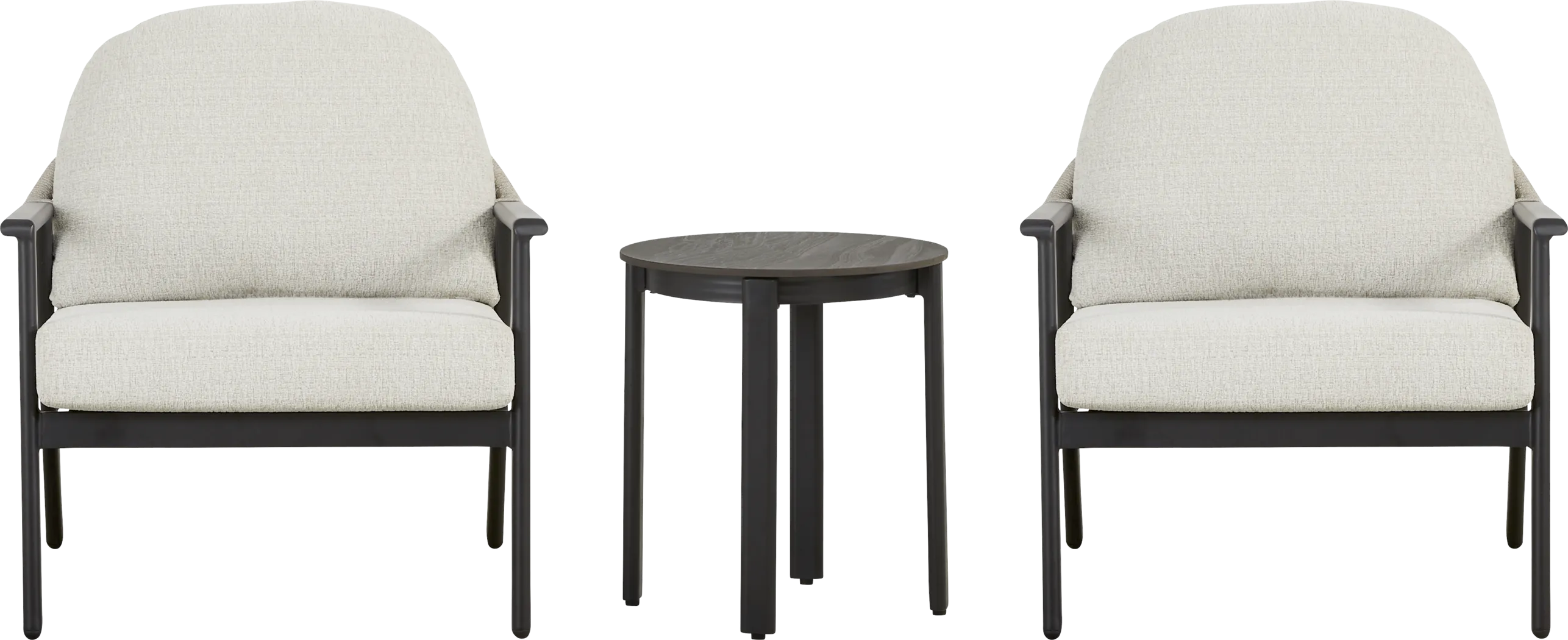 Porto Black 3 Pc Outdoor Chat Set with Beige Cushions - Image 1