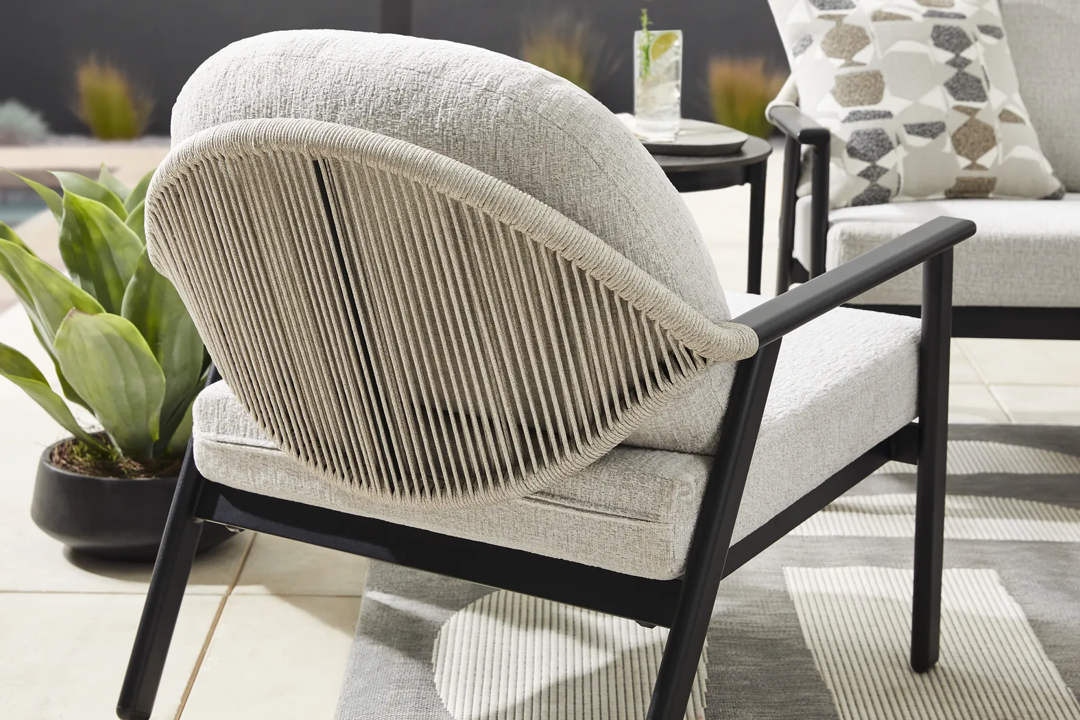 Porto Black 4 Pc Outdoor Seating Set with Beige Cushions - Image 10