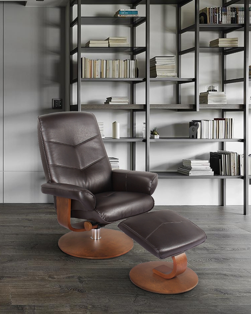 Powis Brown Recliner & Ottoman - Thumbnail - Image 4