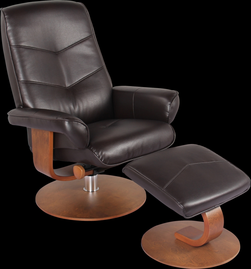 Powis Brown Recliner & Ottoman - Thumbnail - Image 1
