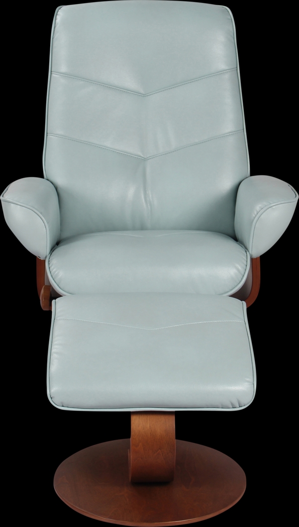Powis Light Blue Recliner & Ottoman - Thumbnail - Image 2