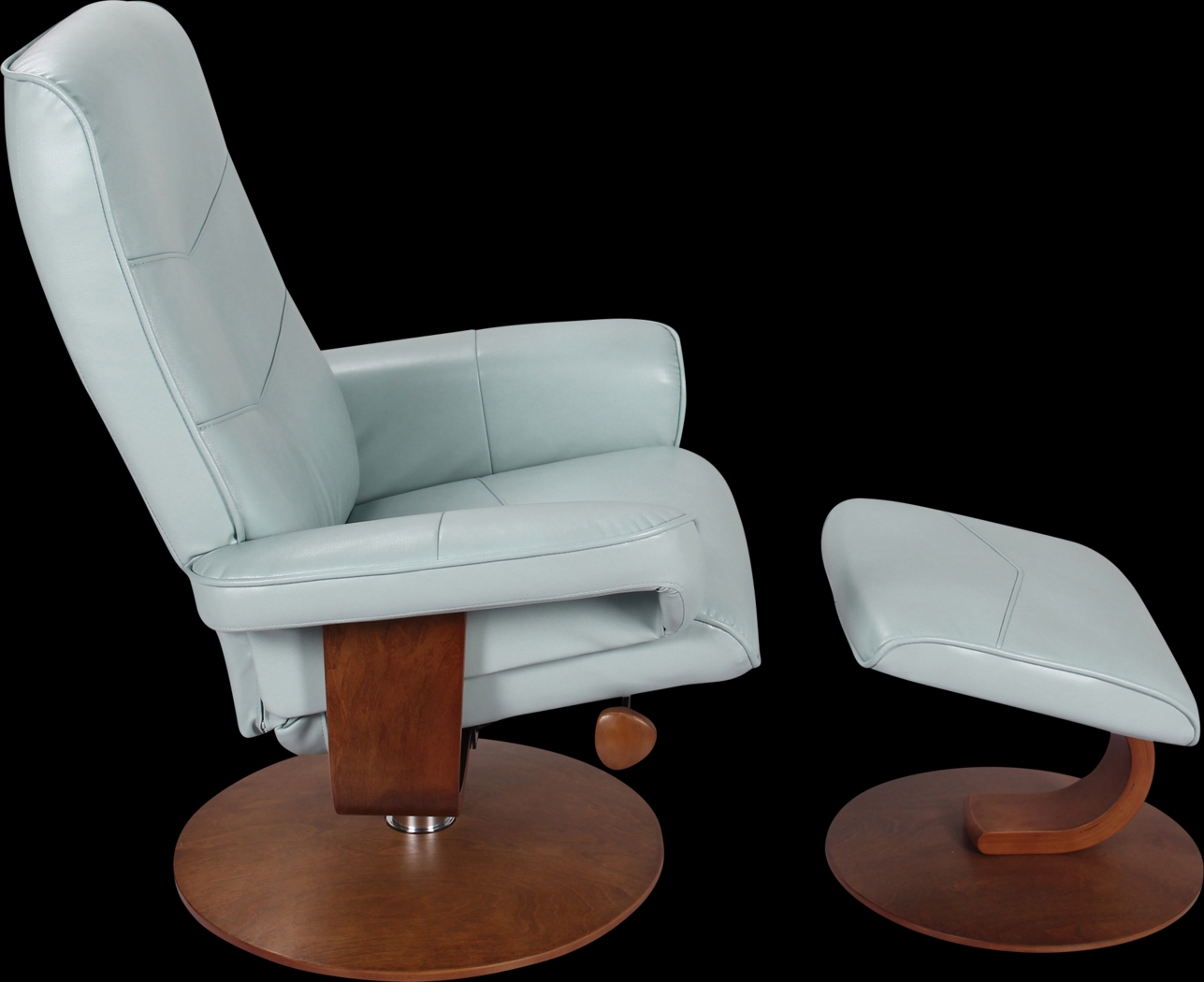 Powis Light Blue Recliner & Ottoman - Thumbnail - Image 3