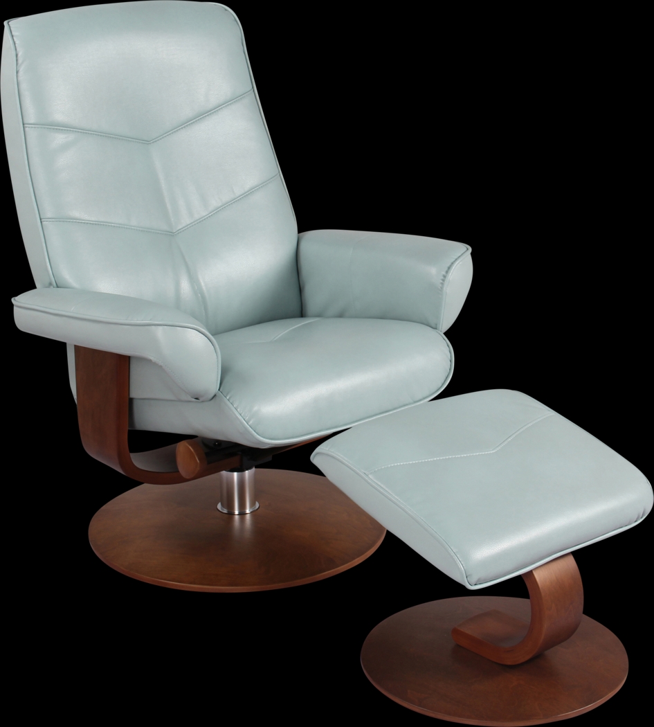 Powis Light Blue Recliner & Ottoman - Thumbnail - Image 1