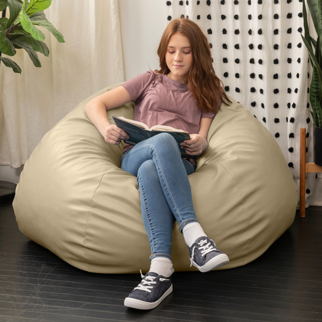 Prasia Beige Bean Bag Chair - Thumbnail - Image 5