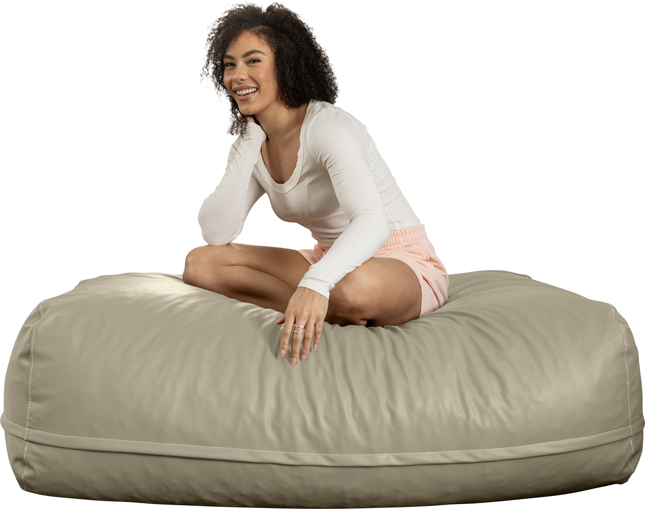 Prasia Beige Large Bean Bag Chair - Thumbnail - Image 8