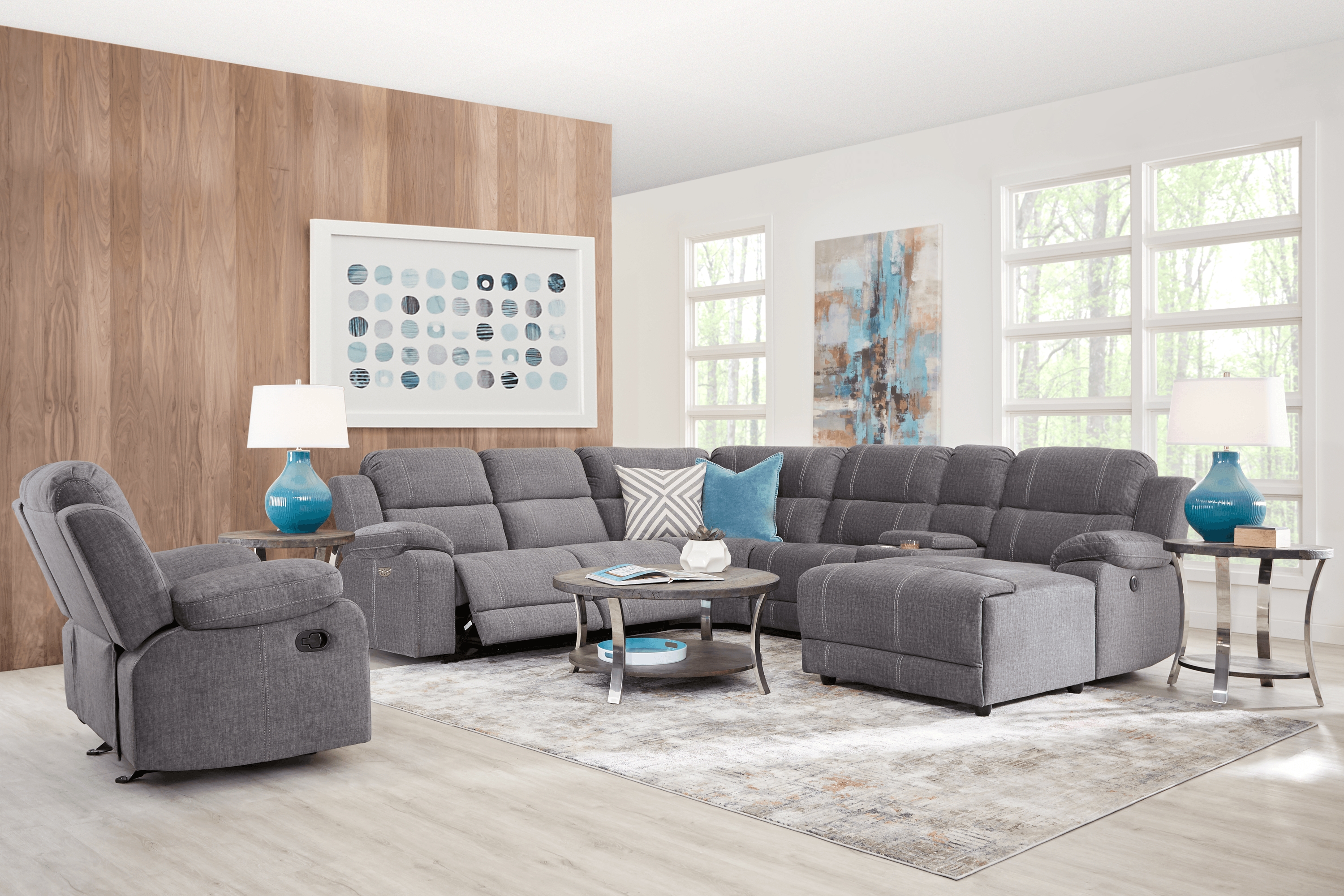 Prescott Point Gray 9 Pc Power Reclining Sectional - Thumbnail - Image 1