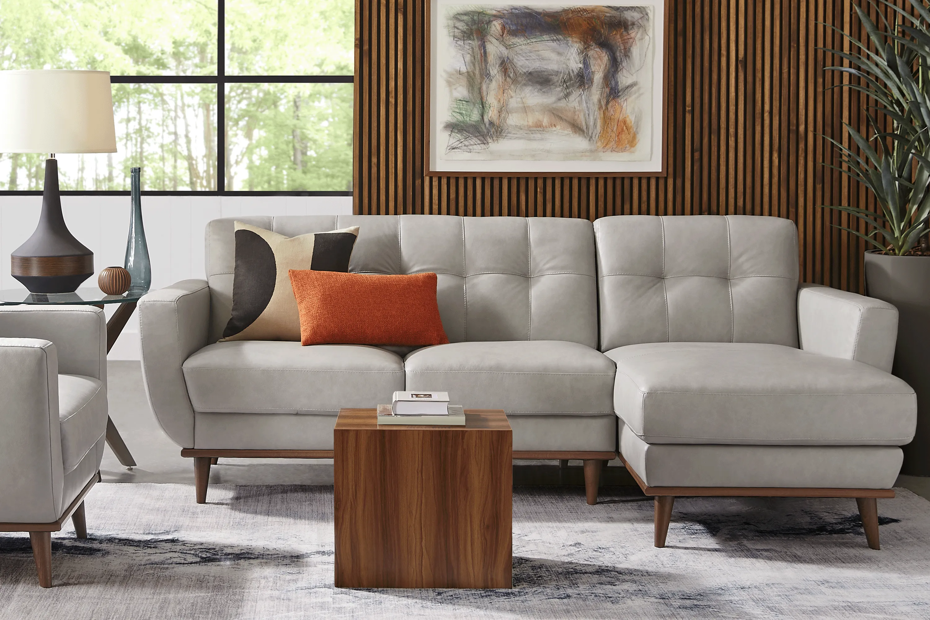 Pressly Place Light Gray Leather 2 Pc Sectional - Thumbnail - Image 2