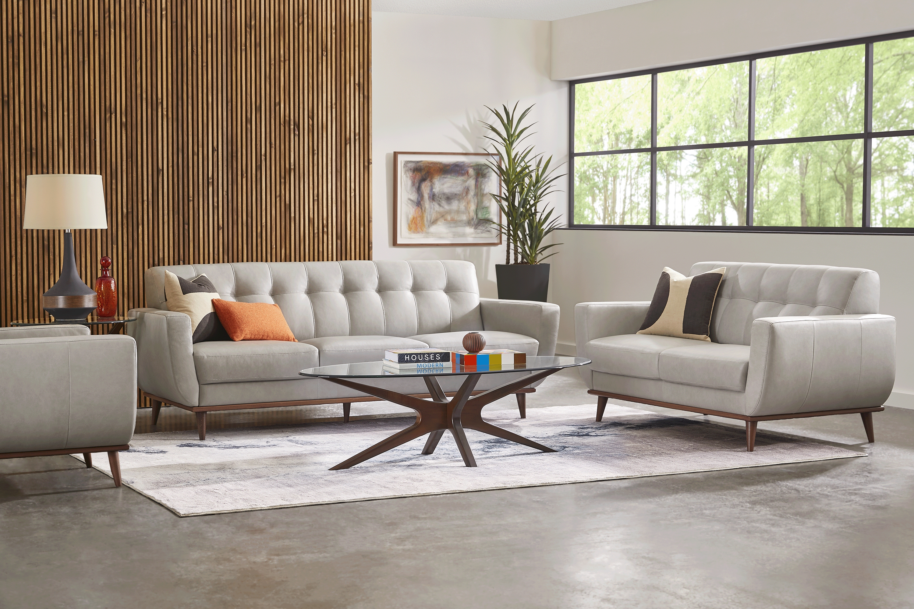 Pressly Place Light Gray Leather 3 Pc Living Room - Thumbnail - Image 1