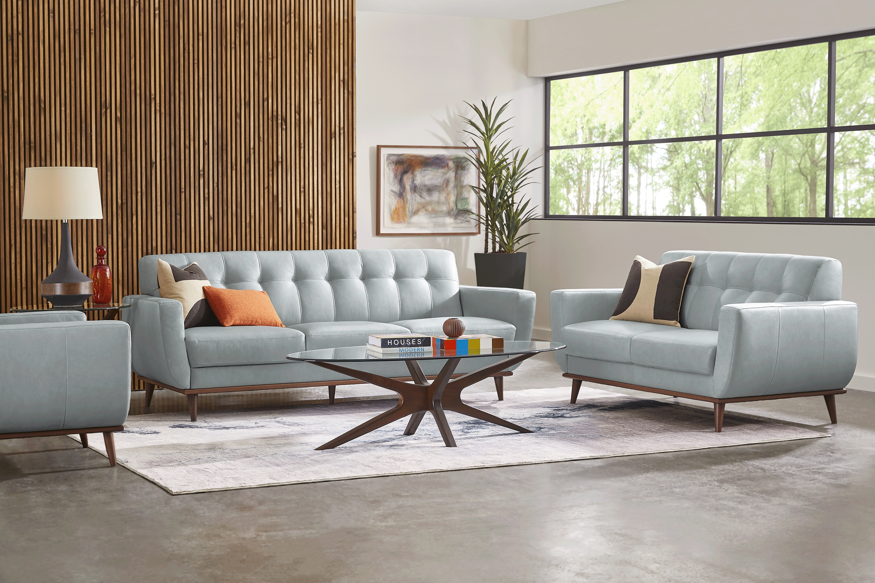 Pressly Place Sky Leather 3 Pc Living Room - Thumbnail - Image 1