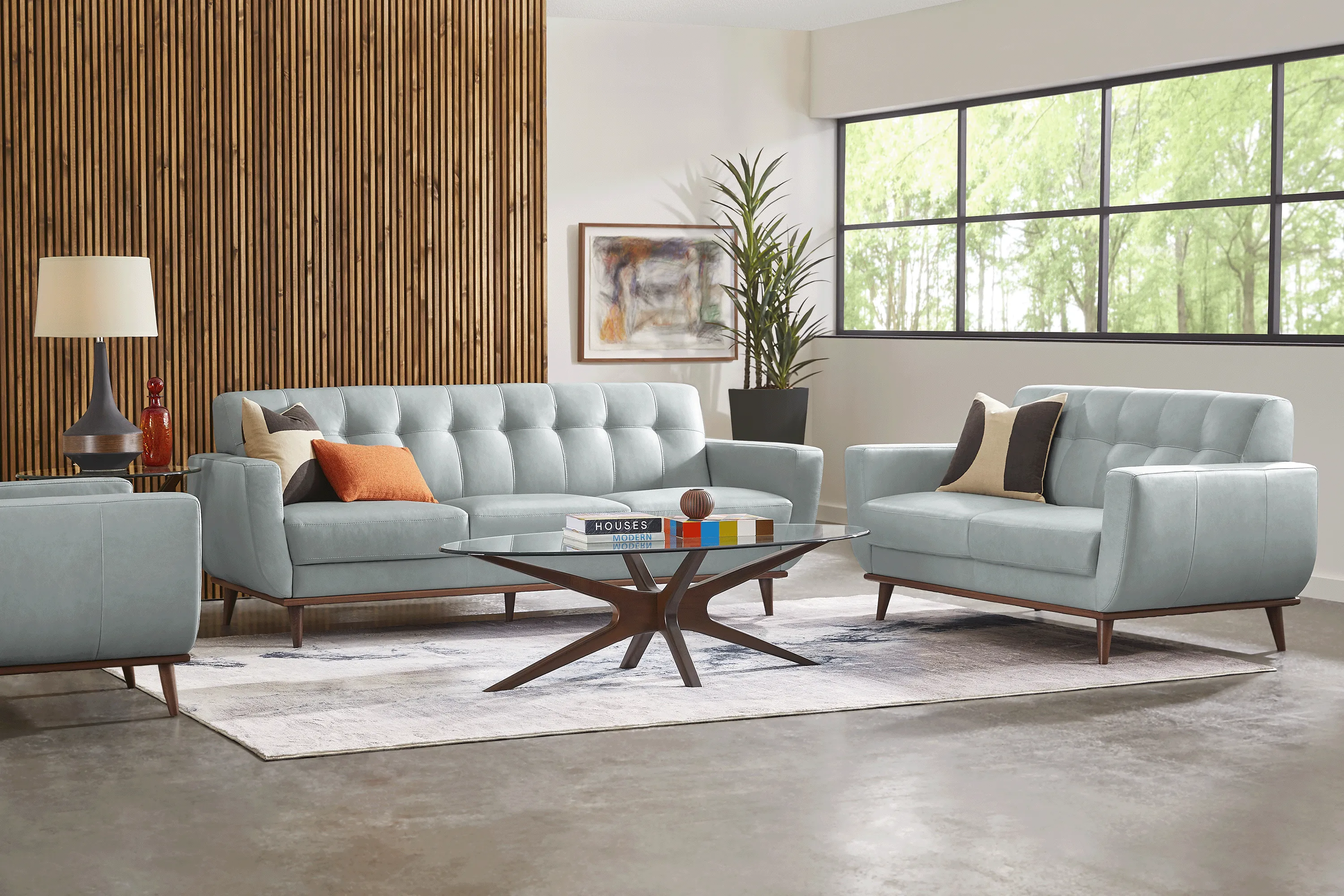 Pressly Place Sky Leather Sofa - Thumbnail - Image 2