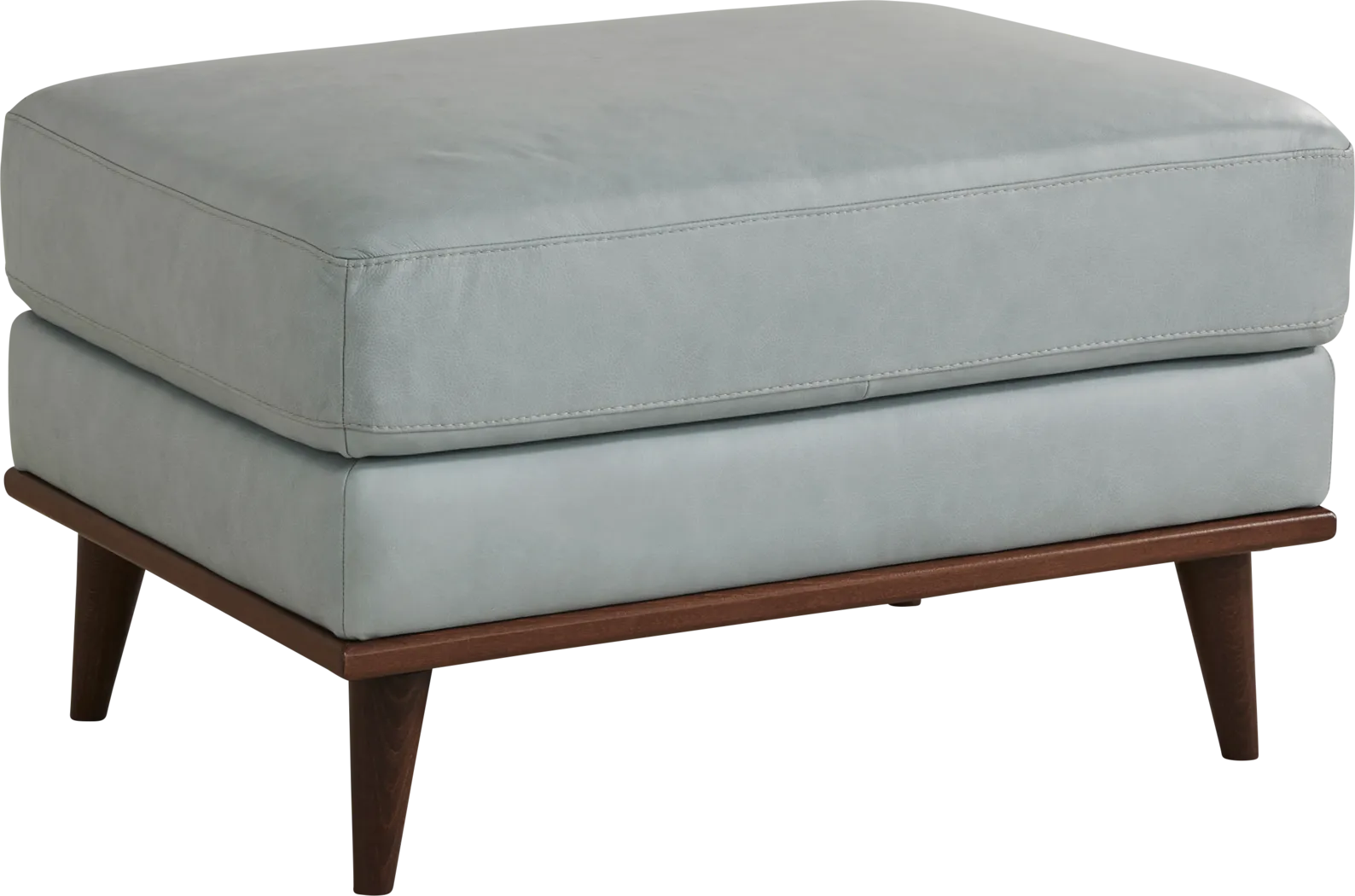 Pressly Place Sky Leather Ottoman - Thumbnail - Image 1