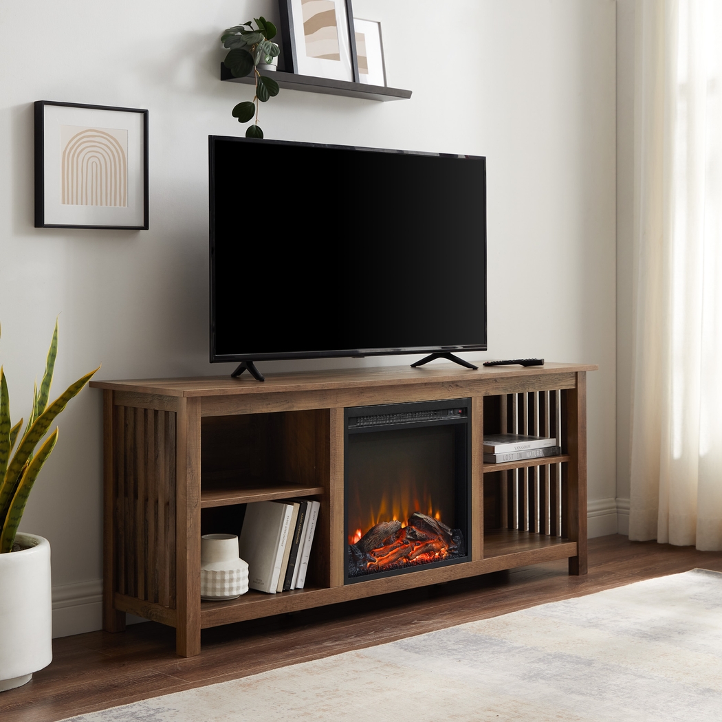 Primwood Oak 58 in. Console, With Electric Fireplace - Thumbnail - Image 6
