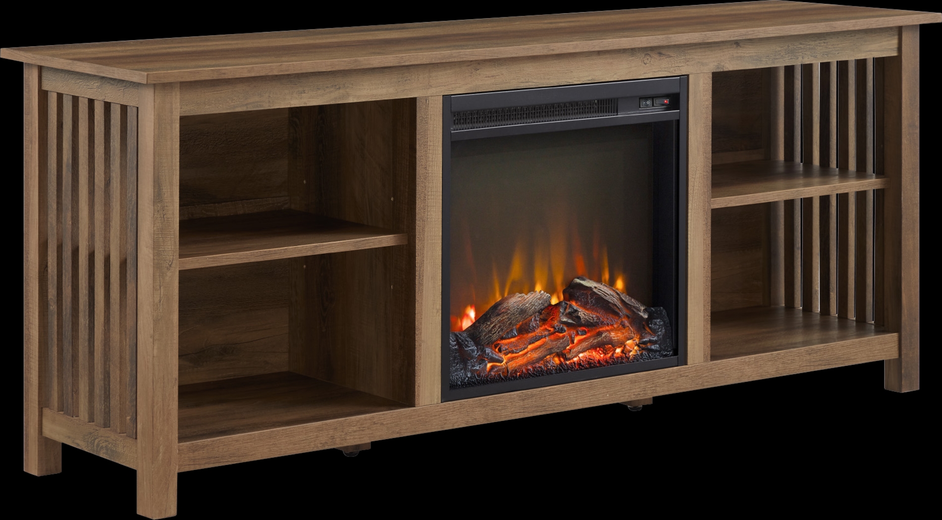 Primwood Oak 58 in. Console, With Electric Fireplace - Thumbnail - Image 1