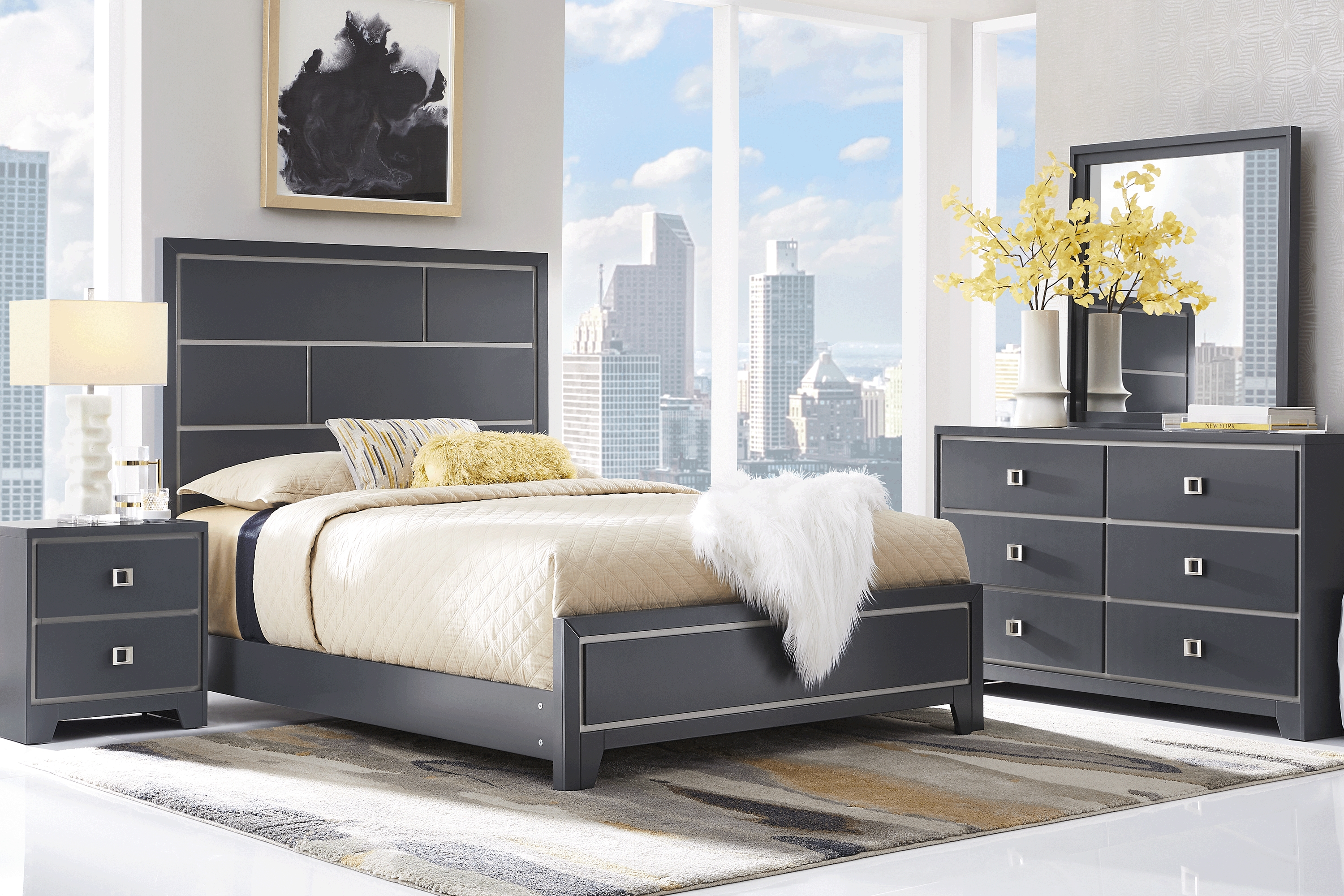 Princeton Hall Blue 3 Pc Queen Bed - Thumbnail - Image 2