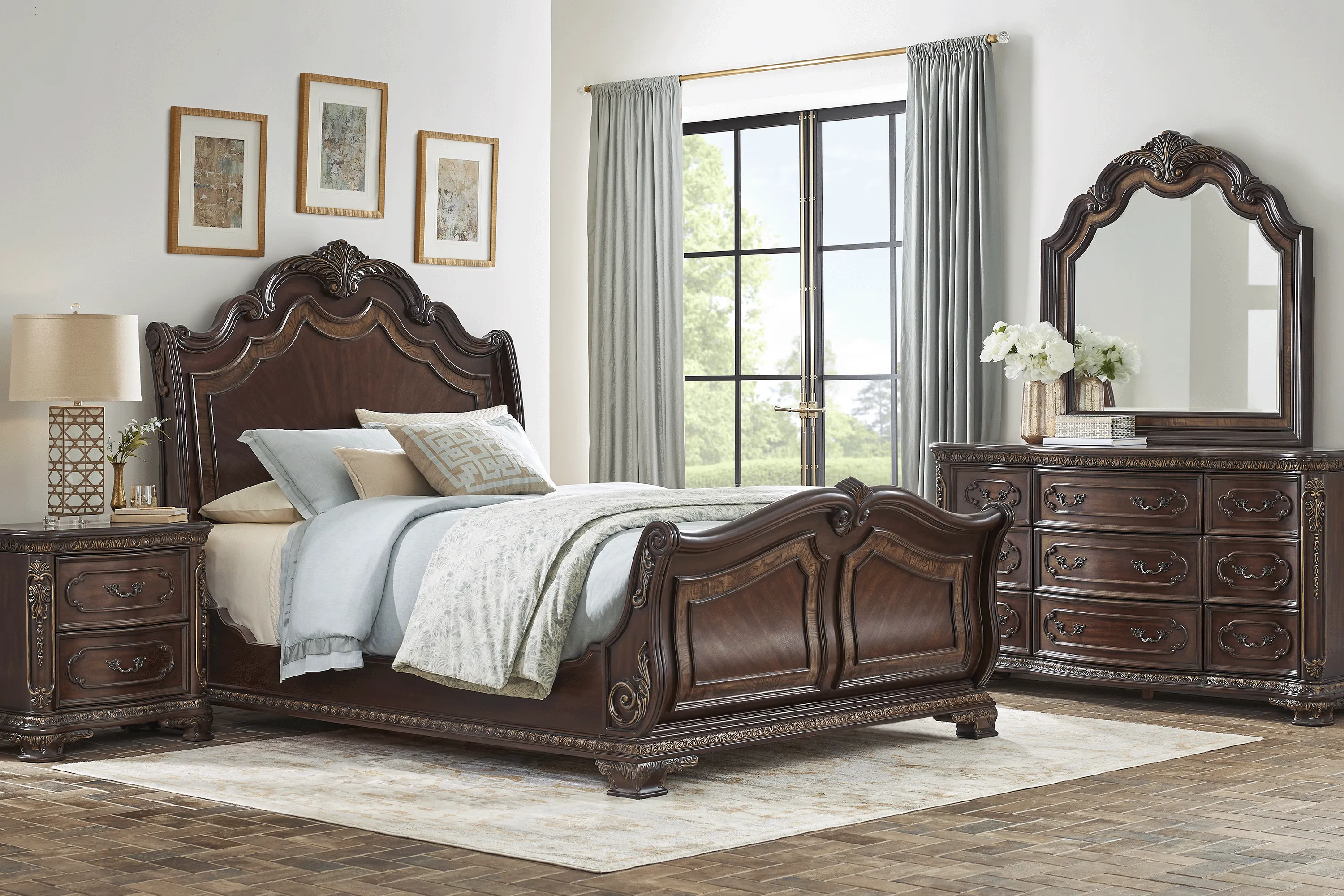 Priscilla Brown Cherry 5 Pc King Sleigh Bedroom - Thumbnail - Image 1