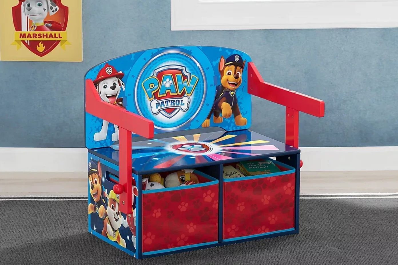 Paw Patrol toy storage bench.
