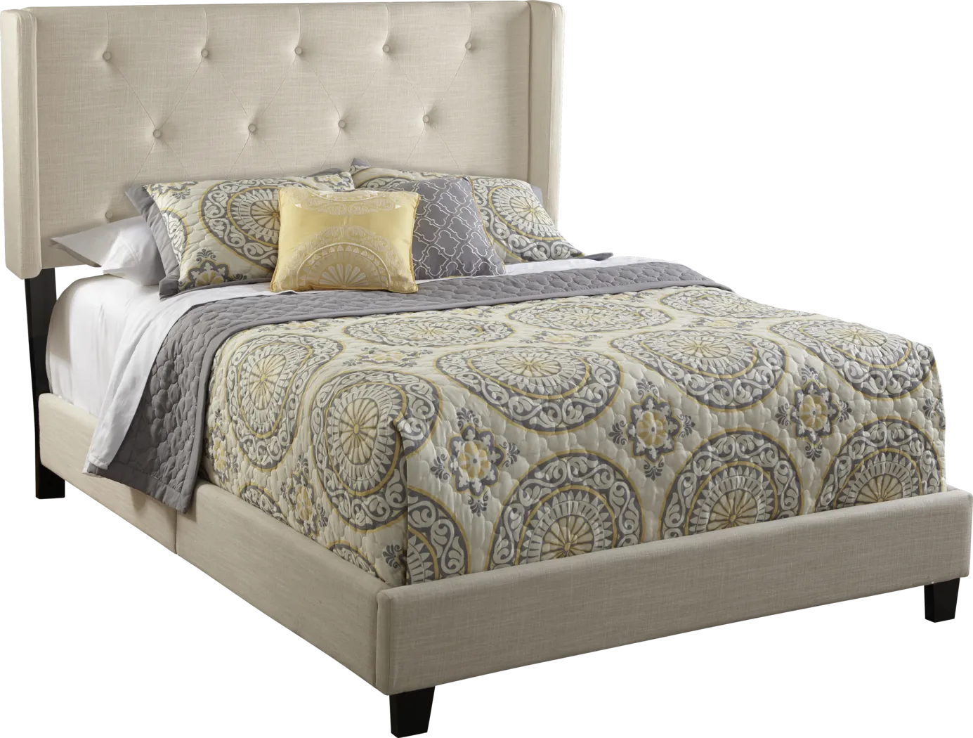 Raenne Cream Queen Upholstered Bed - Thumbnail - Image 1