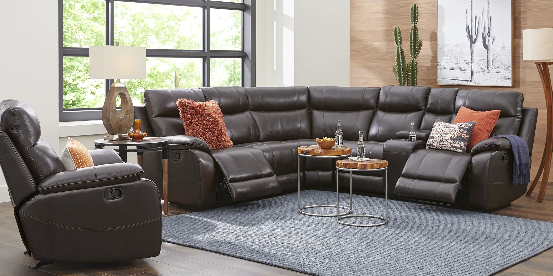 Ragili Dark Brown Leather 6 Pc Sectional Living Room - Thumbnail - Image 1