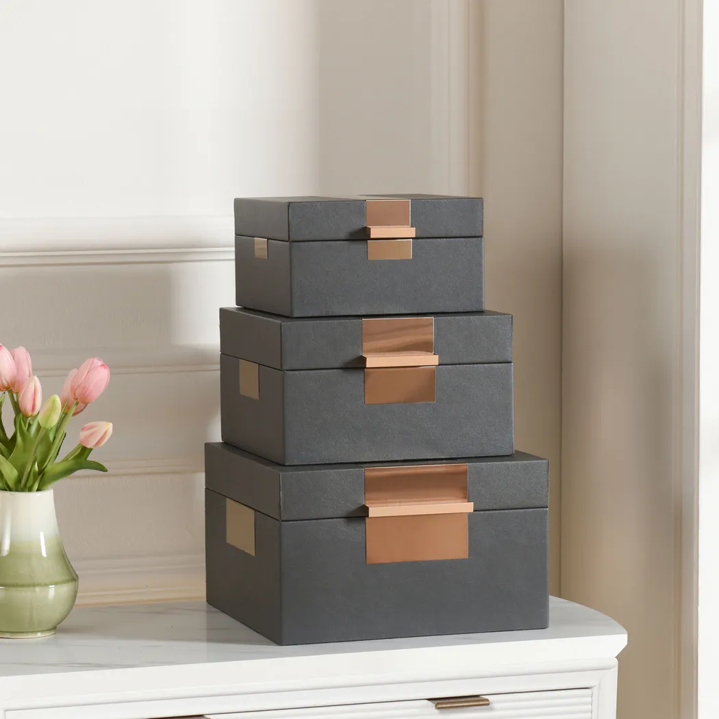 Ramila Charcoal Decorative Box, Set of 3 - Thumbnail - Image 2