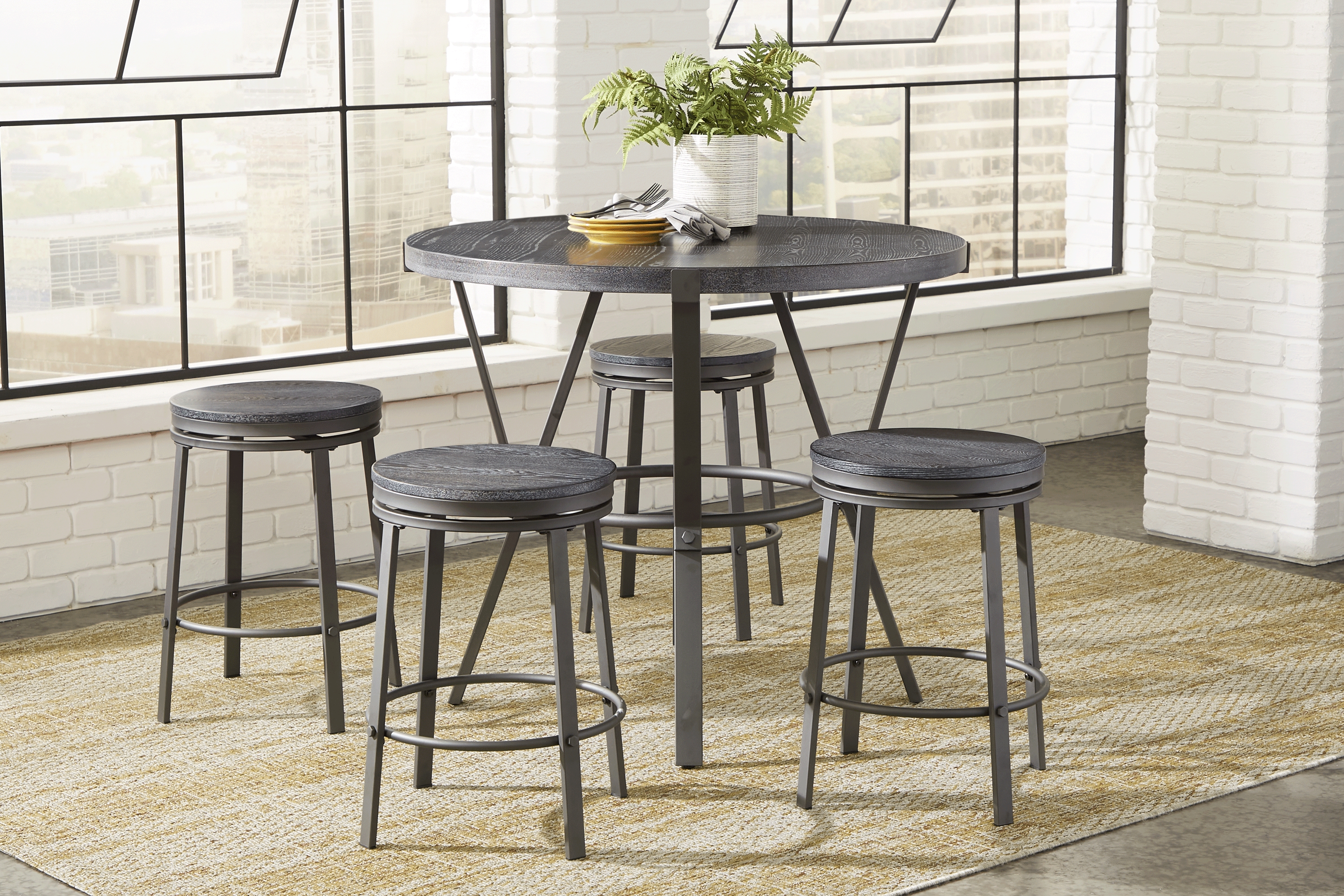 Ramona Gray Round Counter Height Dining Table - Thumbnail - Image 2