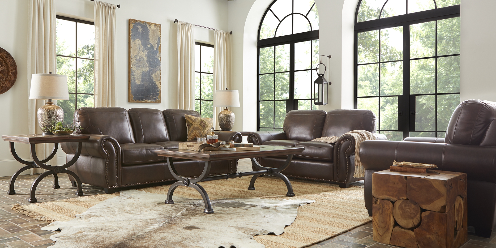 Rapallo Mahogany Leather 3 Pc Living Room - Thumbnail - Image 1