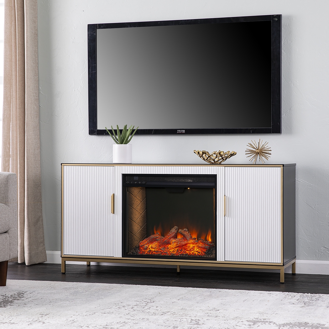 Rascher III White 54 in. Console, With Smart Electric Fireplace - Thumbnail - Image 2