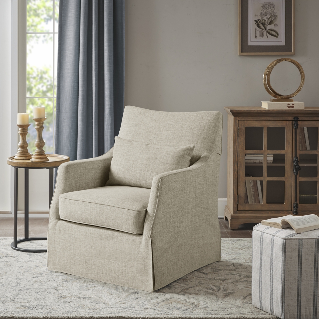 Raynaldo Beige Swivel Accent Chair - Thumbnail - Image 2