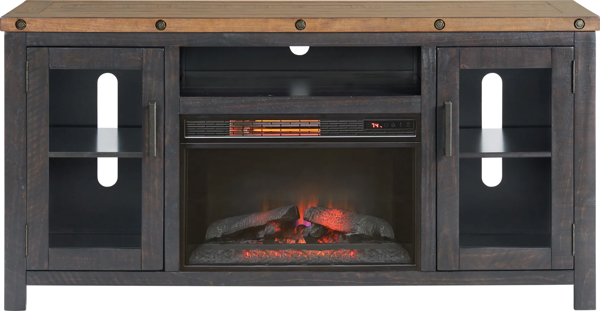 Recton Brown 65 in. Console With Electric Fireplace - Thumbnail - Image 2