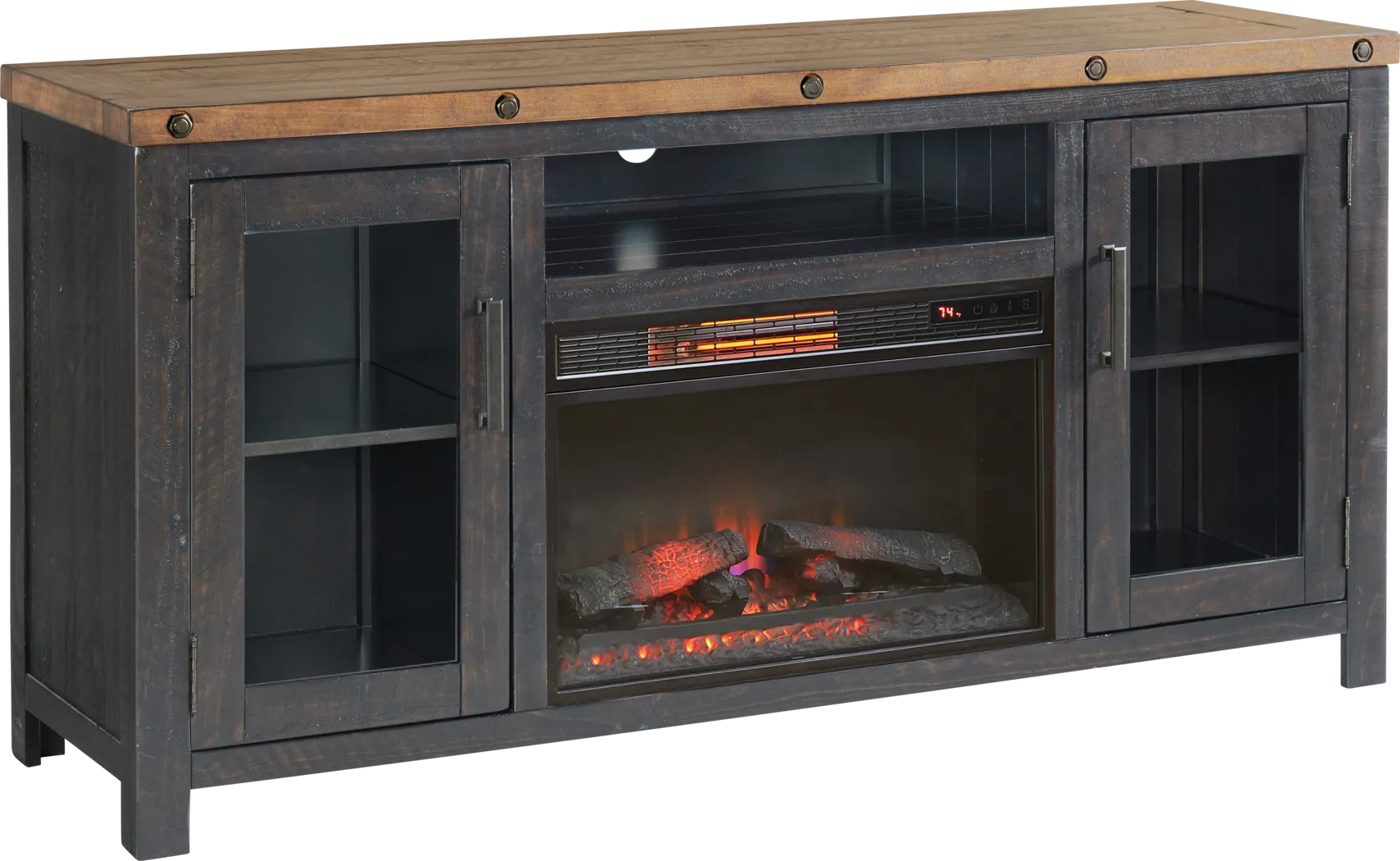 Recton Brown 65 in. Console With Electric Fireplace - Thumbnail - Image 1
