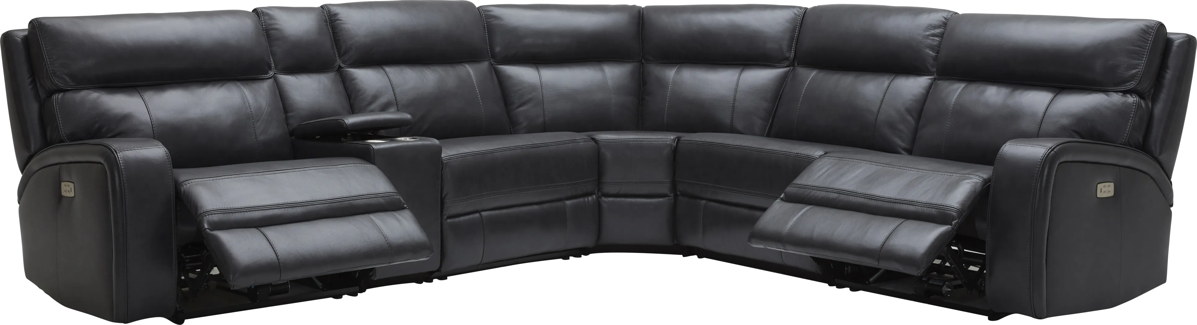 Redivia Black Leather 6 Pc Dual Power Reclining Sectional - Thumbnail - Image 3