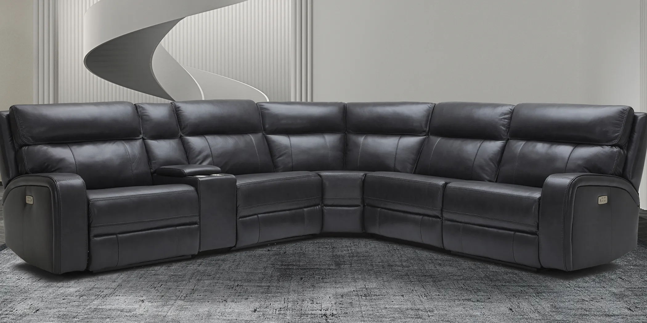 Redivia Black Leather 6 Pc Dual Power Reclining Sectional - Thumbnail - Image 2
