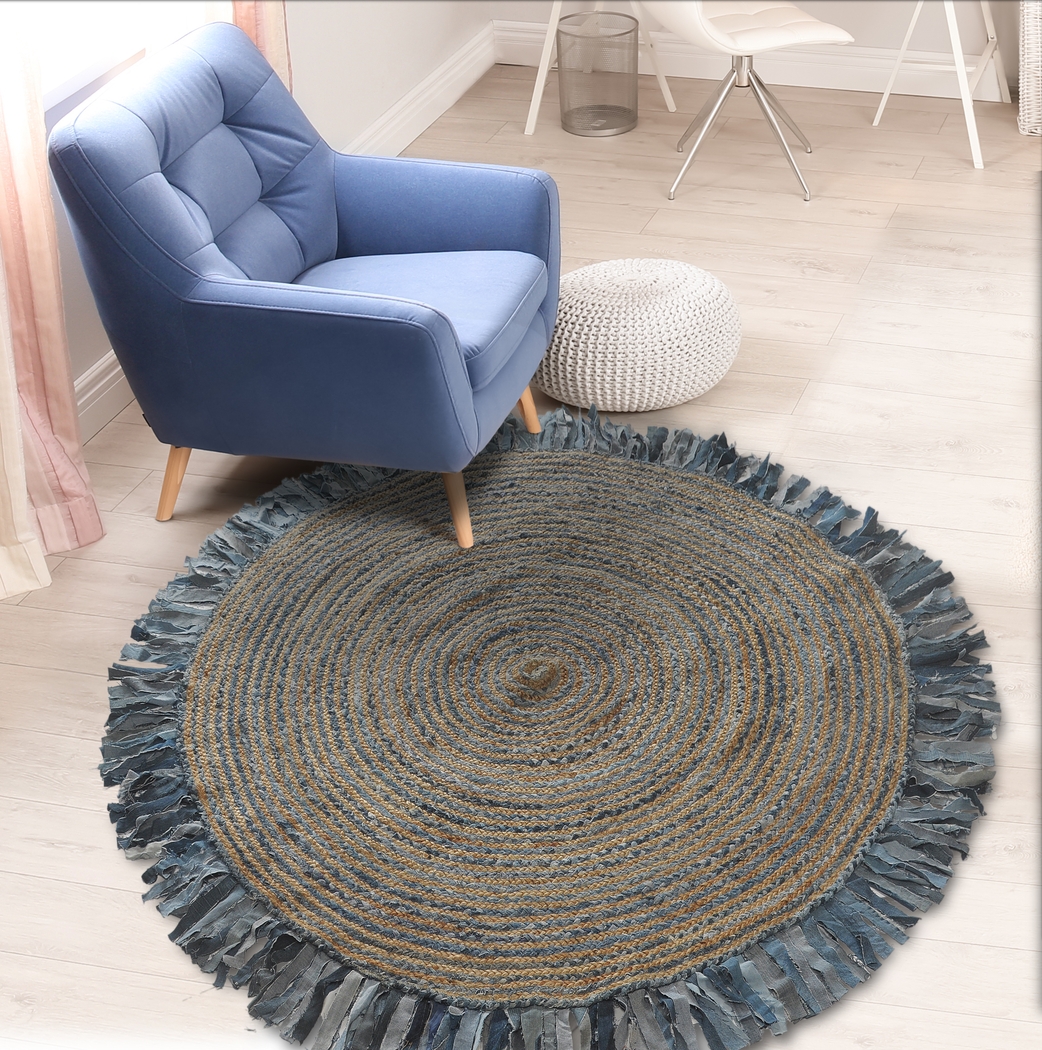 Reizu Blue 3'6 Round Rug - Thumbnail - Image 7