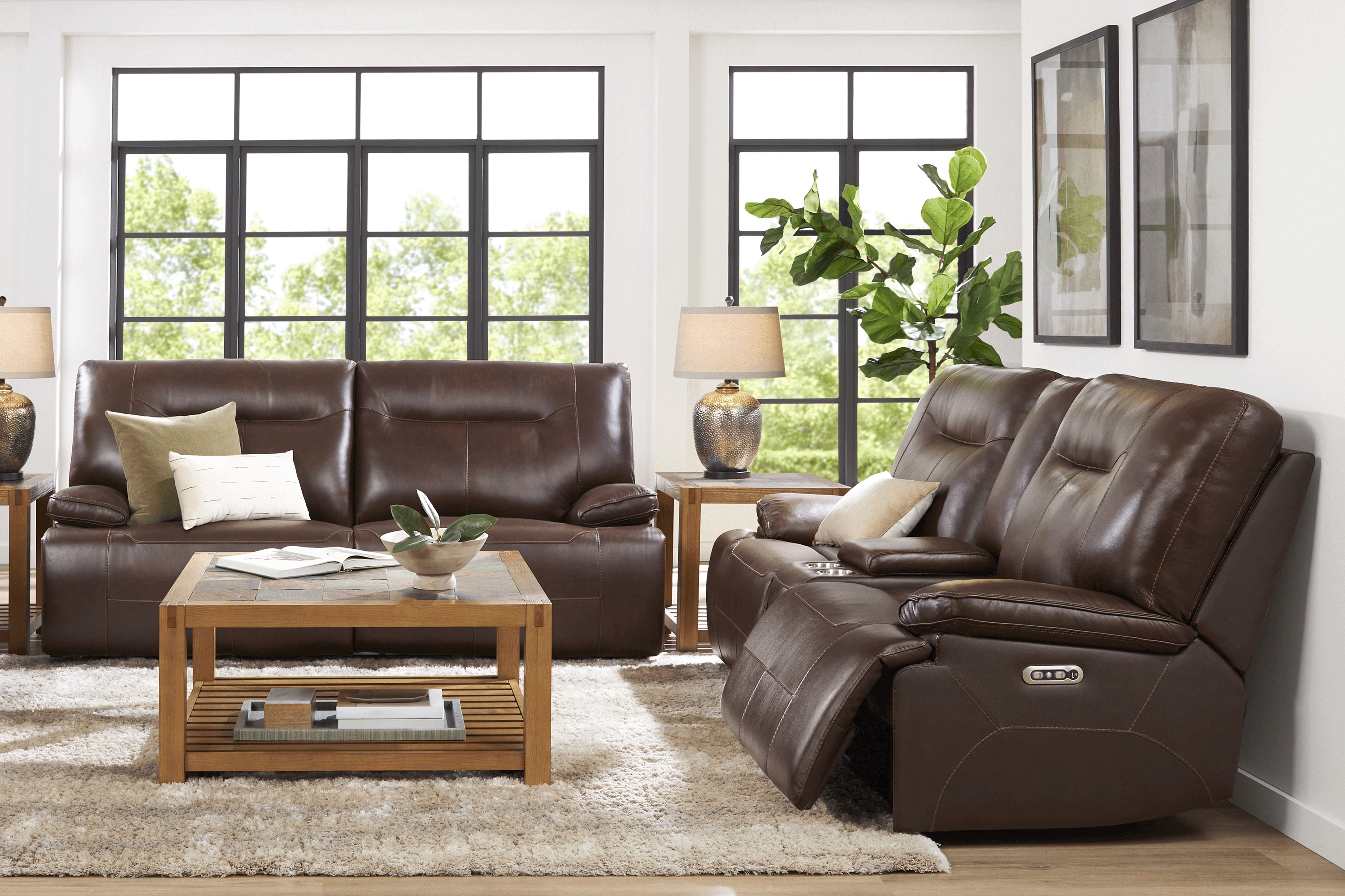 Renaldi Coffee 2 Pc Leather Dual Power Reclining Living Room - Thumbnail - Image 1