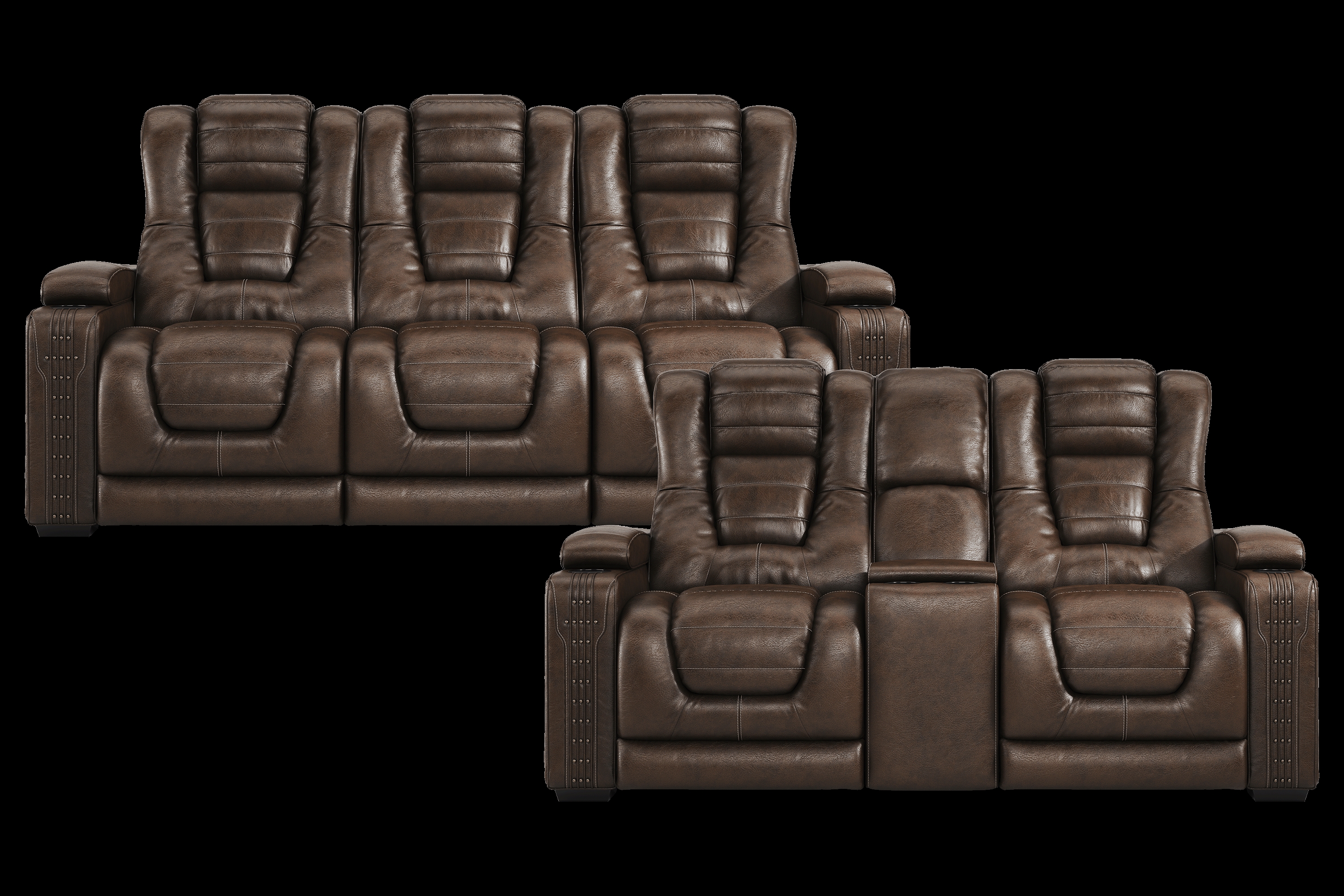 Renegade Brown Leather 2 Pc Dual Power Reclining Living Room - Thumbnail - Image 1