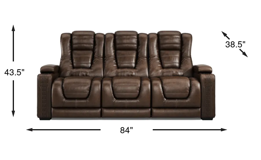 Renegade Brown Leather Dual Power Reclining Sofa | Rooms to Go