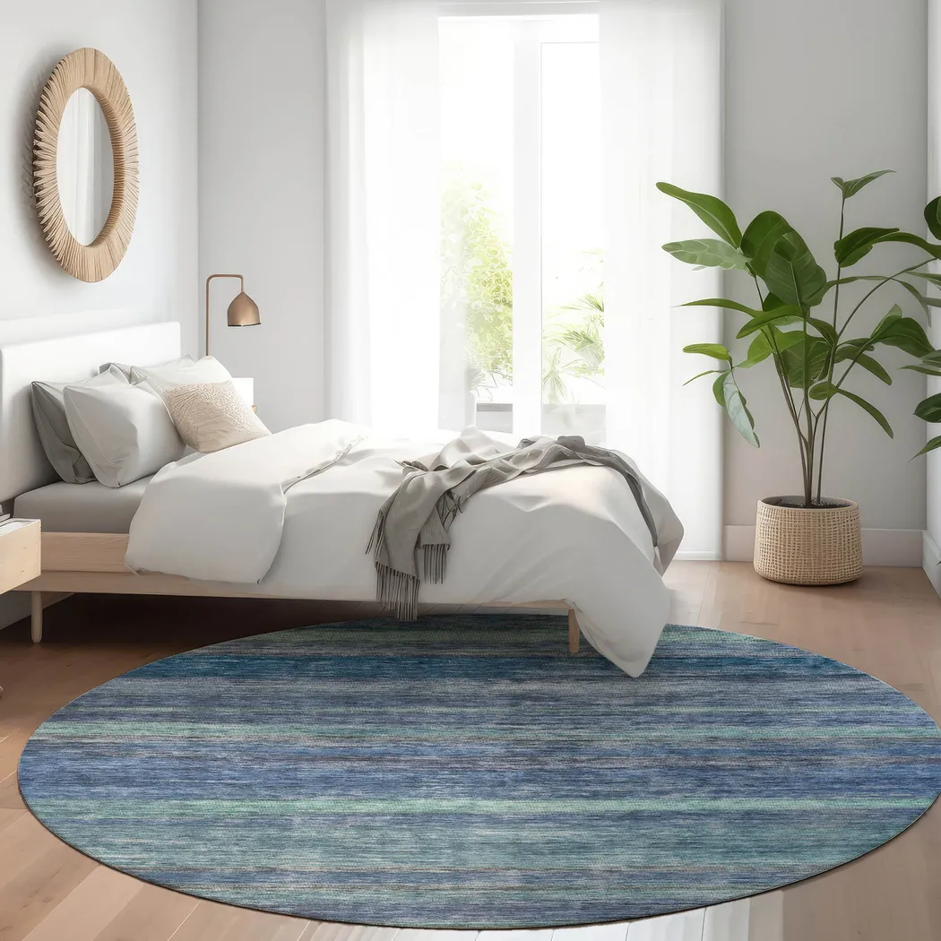 Renera Blue 8' Round Machine Washable Rug - Thumbnail - Image 2